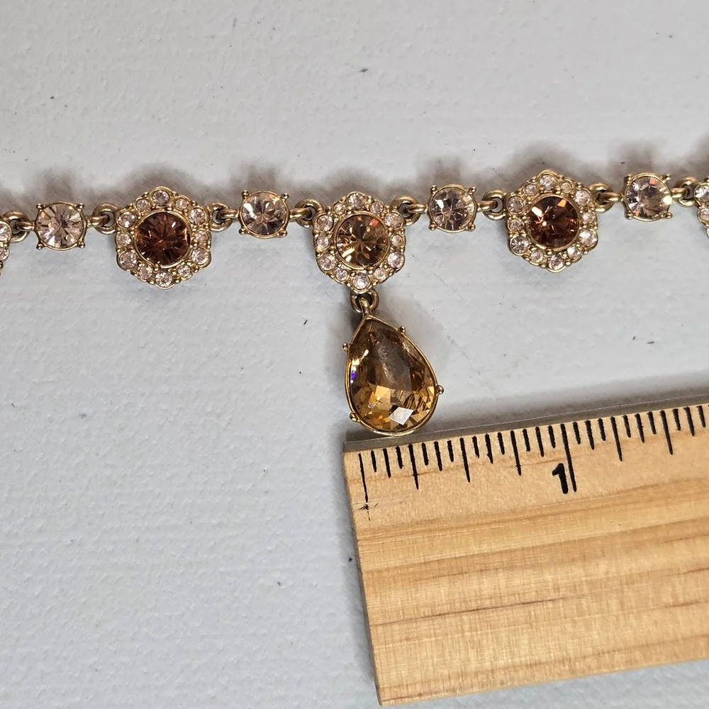 Givenchy Gold-Tone Crystal Amber Hue Tear Drop Signed Vintage Necklace